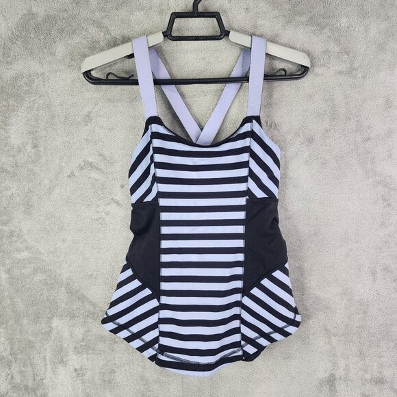 Womens Lululemon Athletic Tank Top Black & Blue Striped Cross-Back Straps Size 4 - Picture 2 of 11